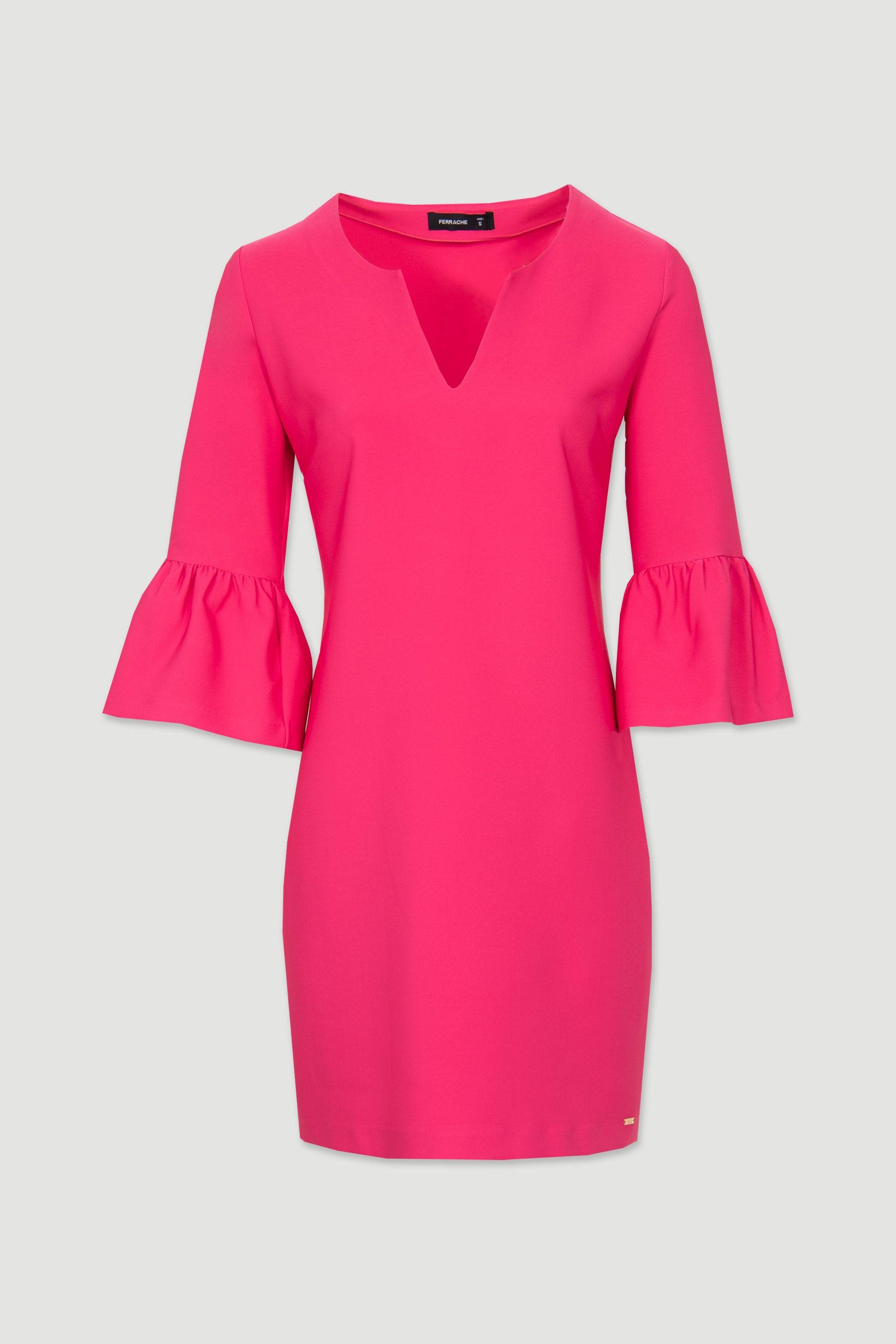 Vestido curto rosa  decote em bico