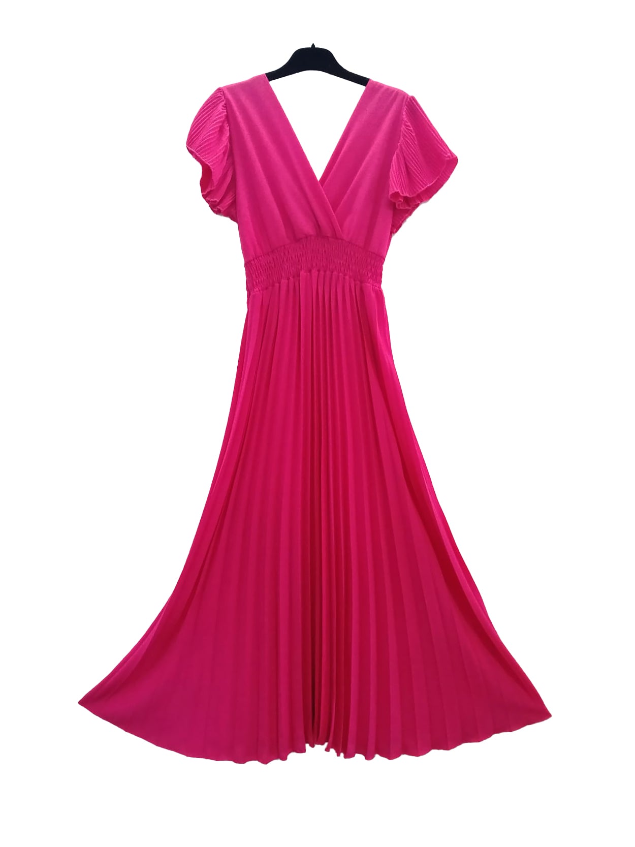 vestido rosa plissado