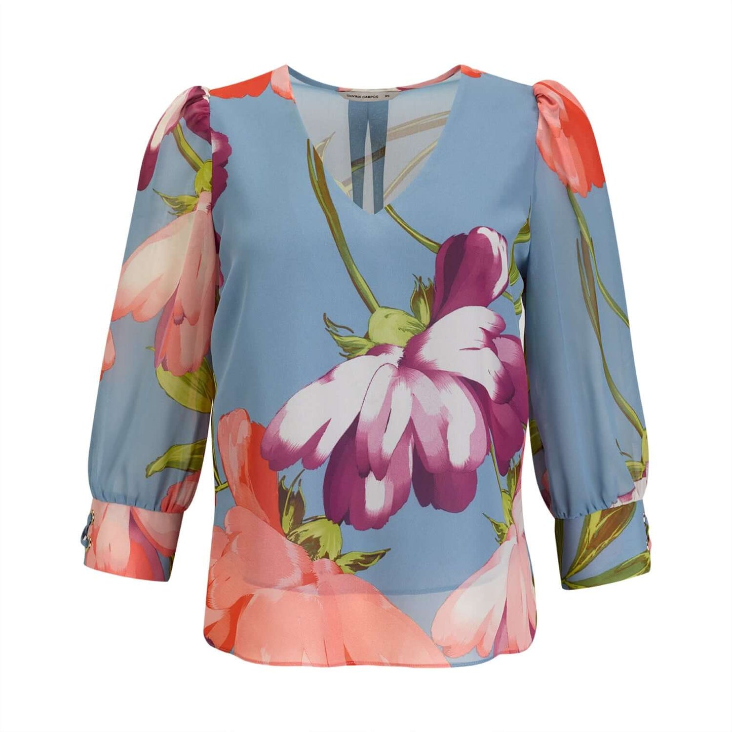 Blusa decote em bico estampada