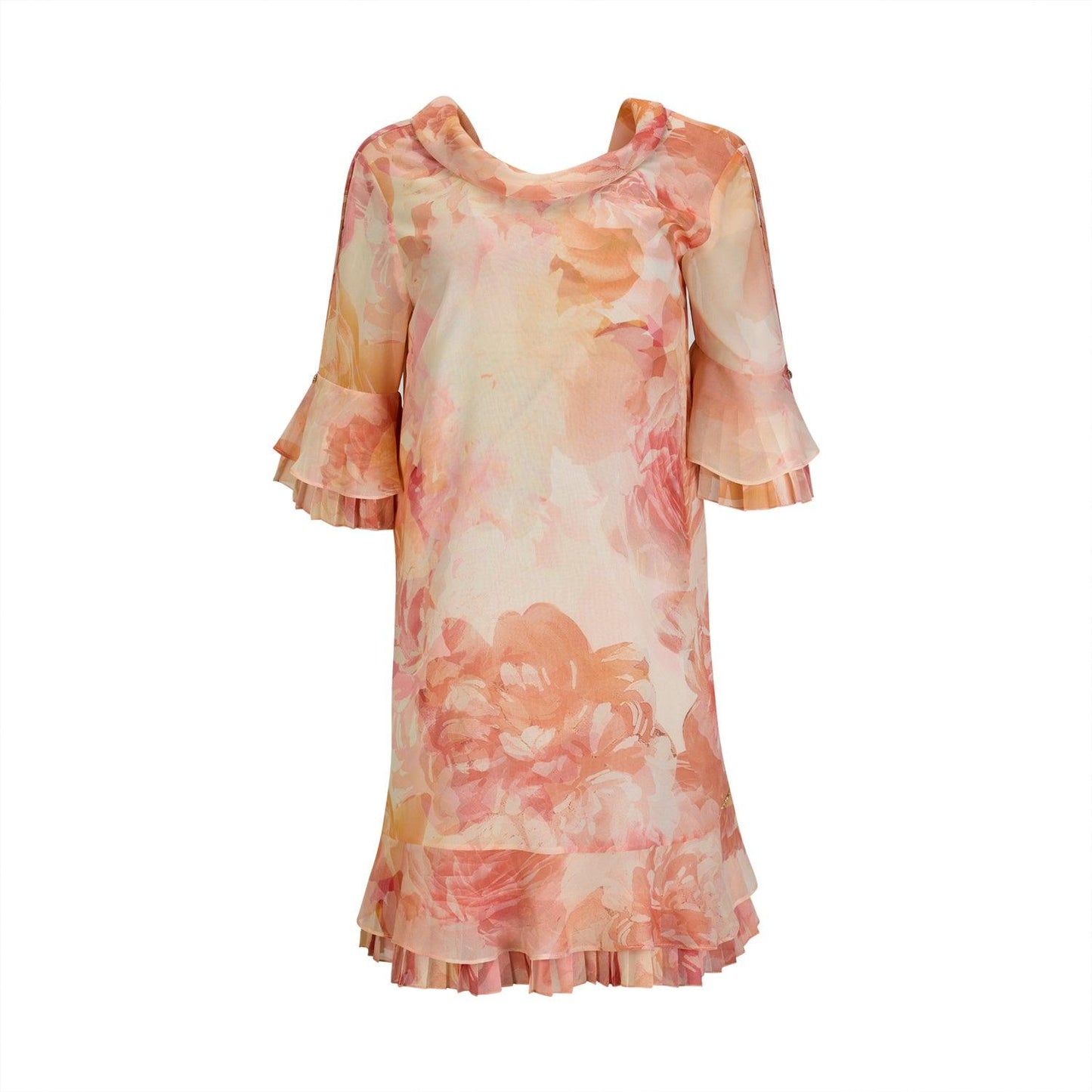 Vestido com folhos estampado
