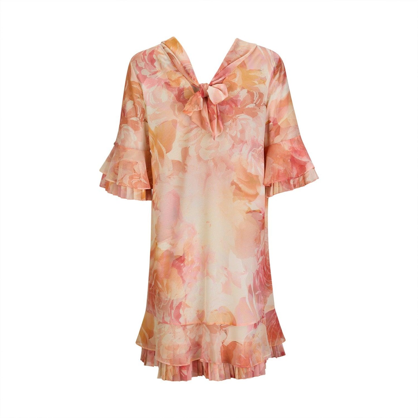 Vestido com folhos estampado