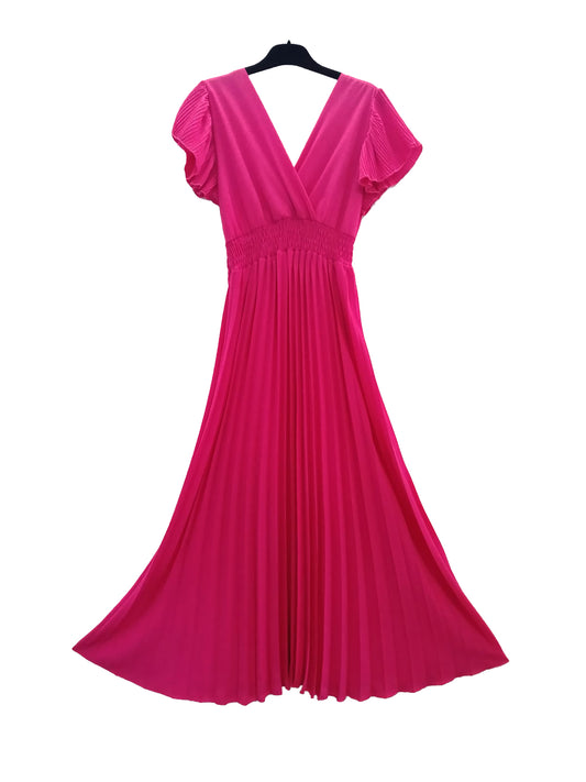vestido rosa plissado